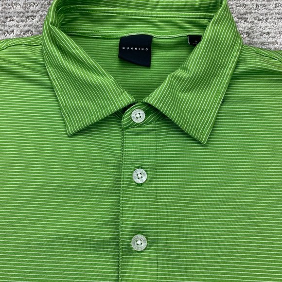 Dunning Golf Shirt Men Large L Green White Striped Casual Polo Sports Outdoor - Picture 3 of 11